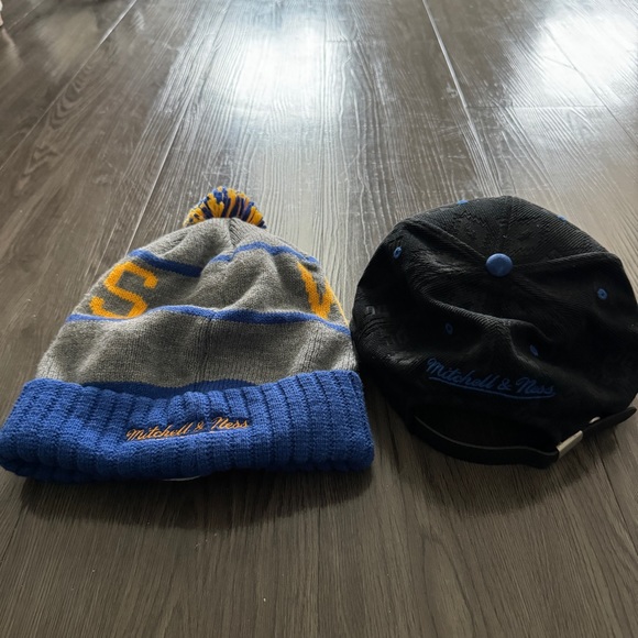 Lot of 2 Mitchell & Ness Golden State Warriors Beanie Adjustable Cap Embossed - Picture 2 of 13